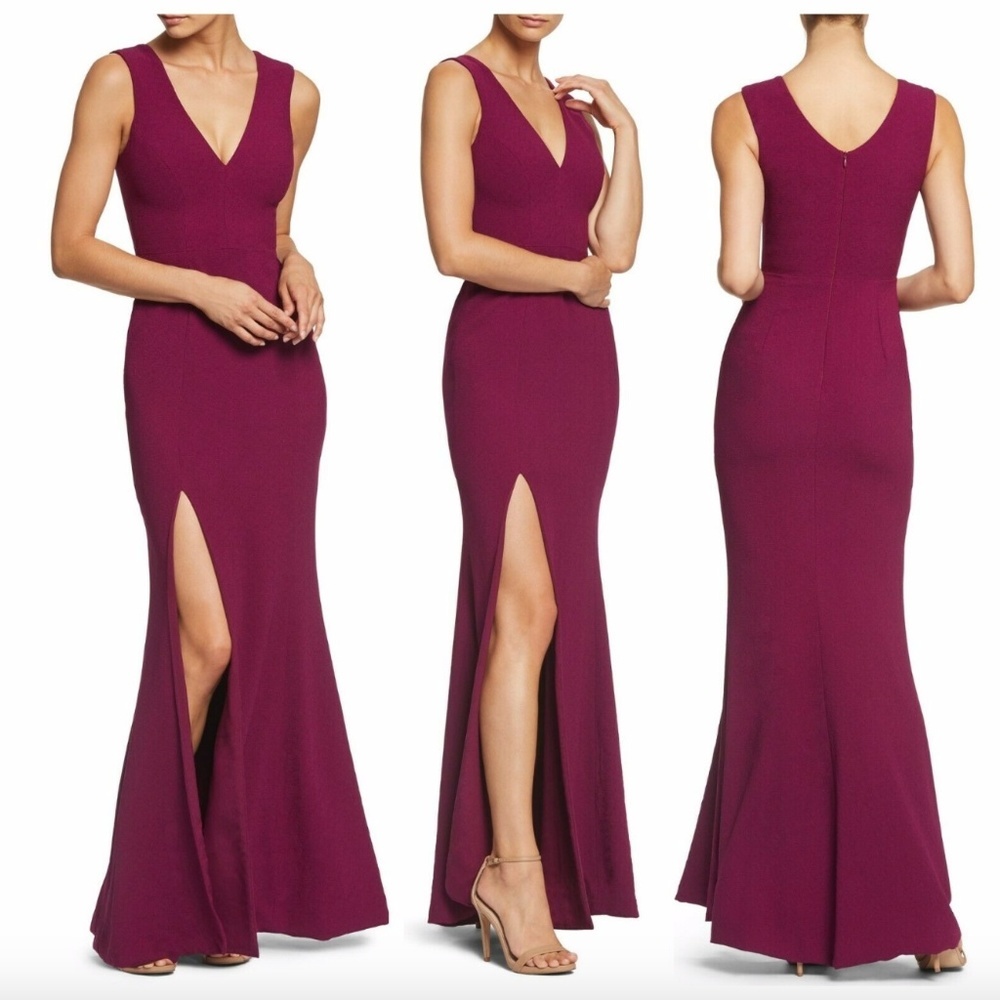 NWT Dress the Population Sandra Plunge Crepe Gown
